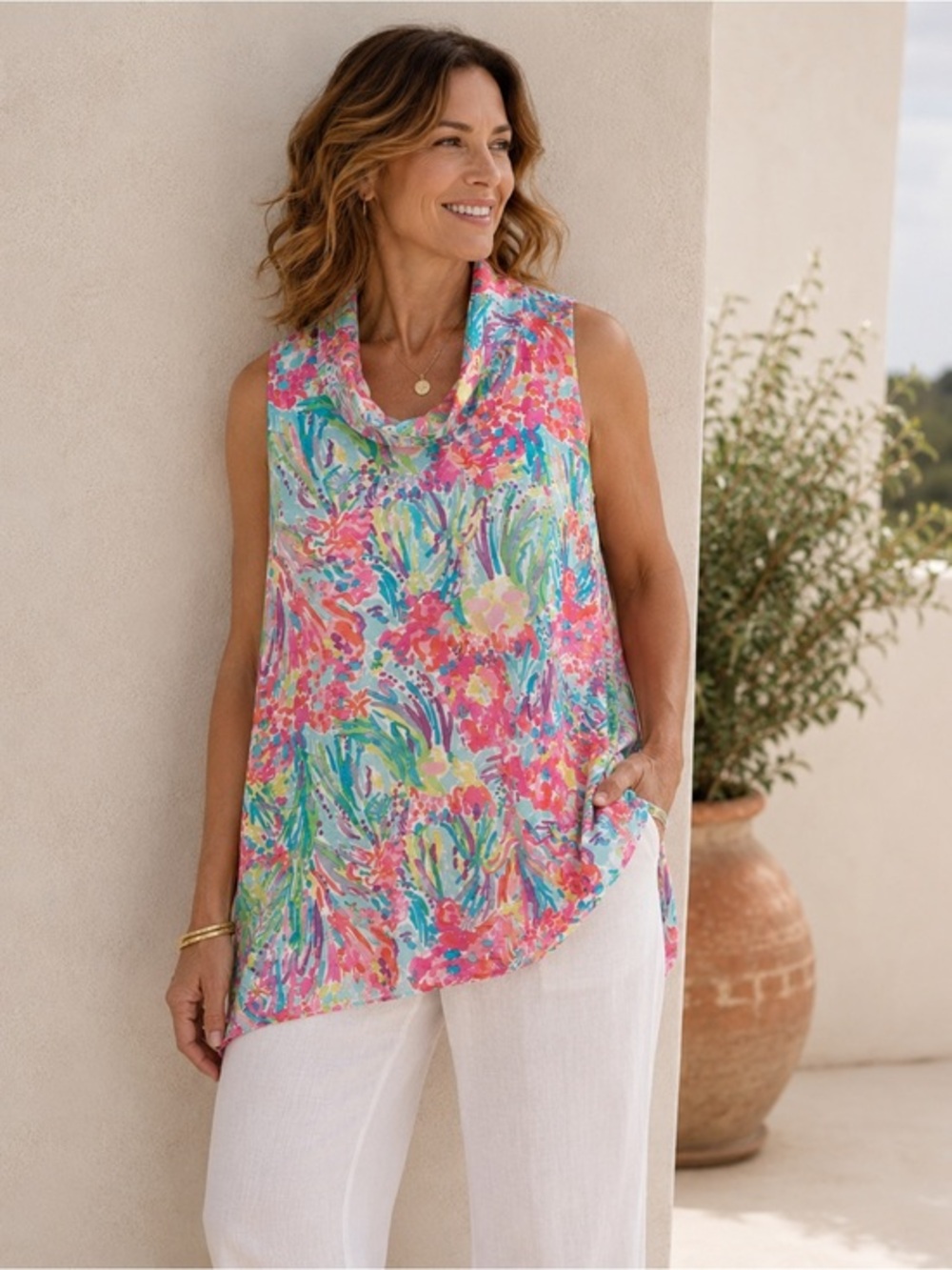 SHANA AQUA SLEEVELESS FLORAL POPOVER TOP SZ XXL NWT